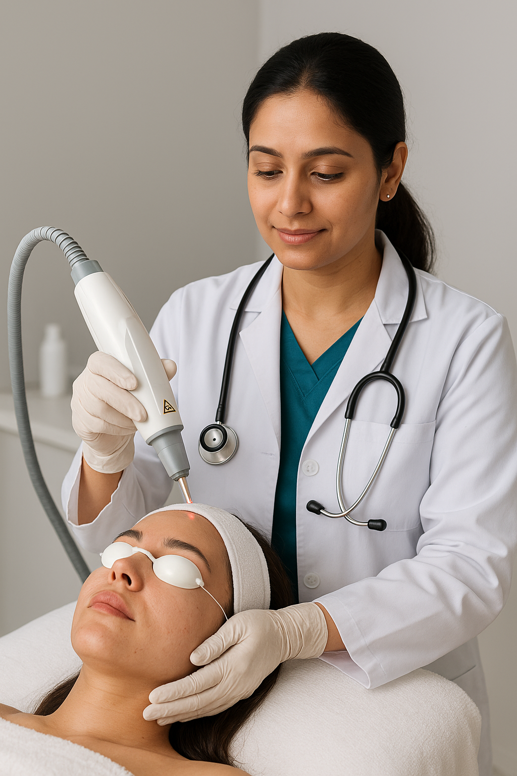 A doctor doing skin treatment